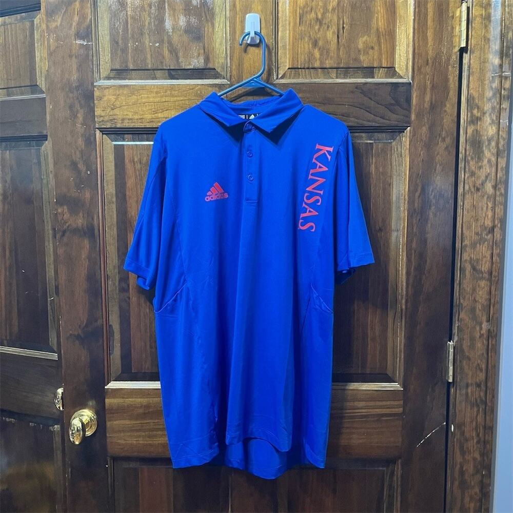 adidas Kansas Jayhawks Polo Shirt Men's L Blue Football Sideline
